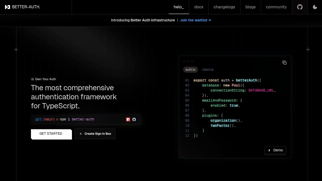 Screenshot of Better Auth website